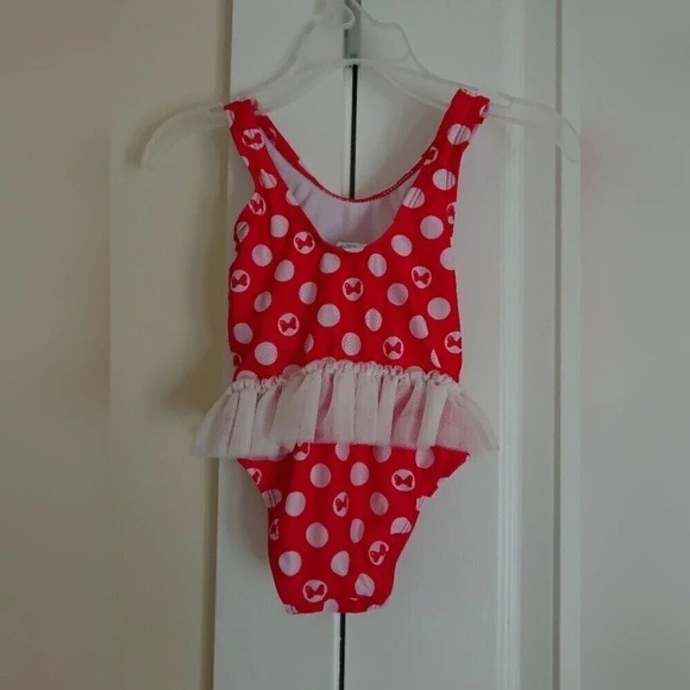 Disney Baby Minnie Mouse One-piece Swimsuit Size 12M Red/White Polka Dot Tutu